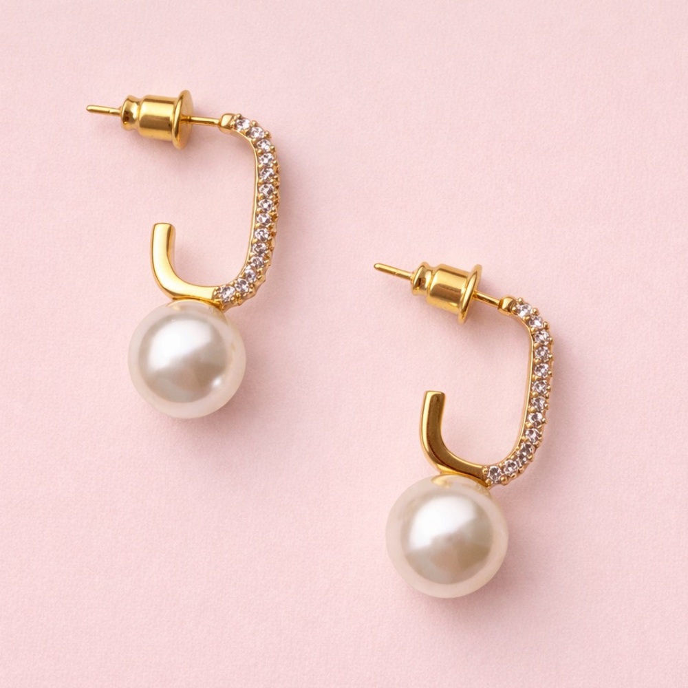 Pearl Drop Earrings – Crystal Pavé Classy Statement